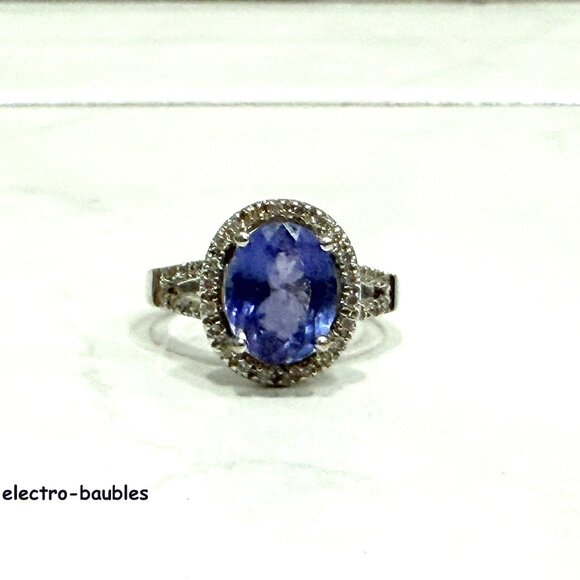 Estate $3500 2 Carat Periwinkle Tanzanite 14kt White Gold Halo Ring Sz 7 - Picture 10 of 11